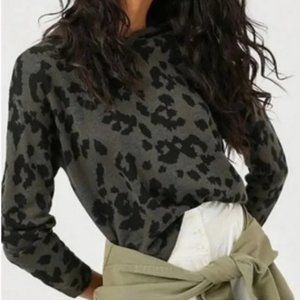 Anthropologie Kasia Knit Hoodie Leopard Print Long Sleeve Pullover Top size XS